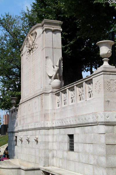 Monument gate (1897) to black Civil War 54th Regiment (aka Robert Gould Shaw Memorial) at Massachusetts State House. Boston, MA. Architect: Charles Follen McKim & Augustus Saint-Gaudens.