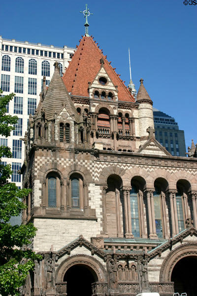 Trinity Church (1873-7) one of the defining buildings of Victorian Romanesque. Boston, MA. Style: Richardsonian Romanesque. Architect: Henry Hobson Richardson. On National Register.