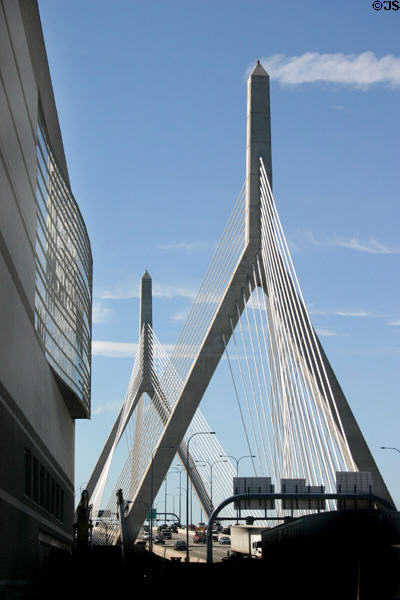Leonard P. Zakim Bunker Hill Bridge with 270-foot towers & 1,432 feet length. Boston, MA. Architect: Christian Menn.