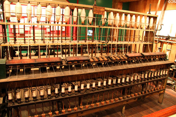 Throstle yarn spinning frame winding machine (c1839) at Boott Cotton Mills. Lowell, MA.