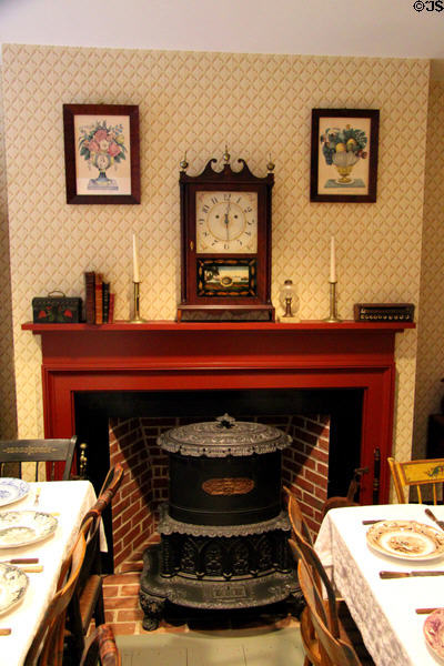 Dining room fireplace with stove at Boott Cotton Mills Boarding House. Lowell, MA.