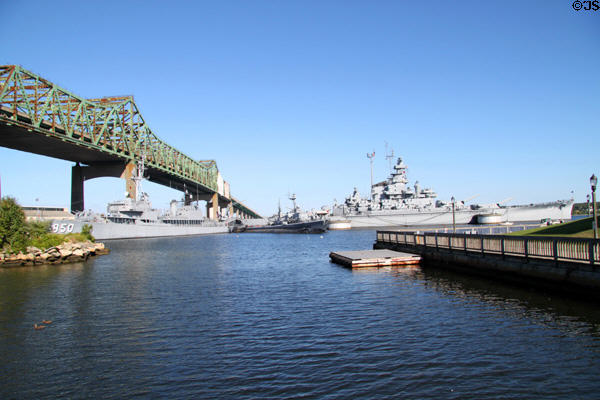 Retired historic naval ships at Battleship Cove maritime museum & war memorial. Fall River, MA.