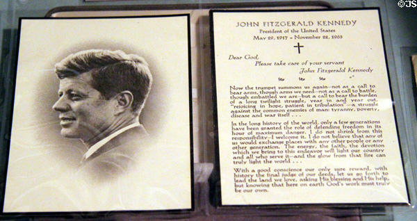 Memorial prayer for John F. Kennedy at Battleship Cove P.T. Boat Museum. Fall River, MA.