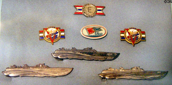 Elco WWII factory worker PT Boat pins at Battleship Cove P.T. Boat Museum. Fall River, MA.