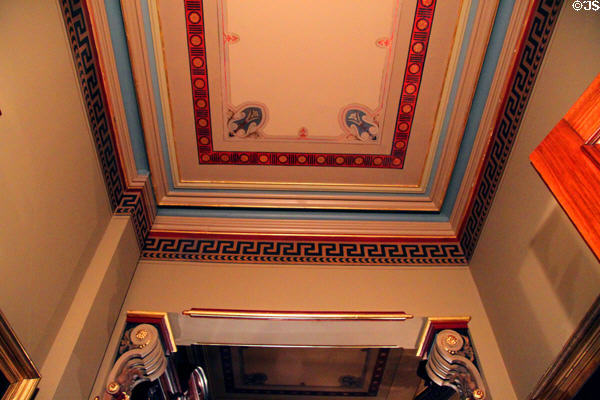 Painted ceiling decoration of ground floor hallway at Fall River Historical Society Museum. Fall River, MA.