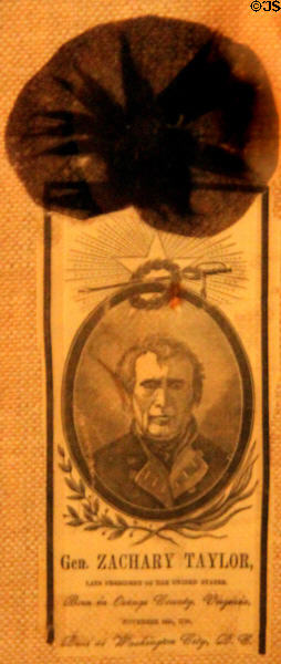 Mourning ribbon for President Zachary Taylor at Fall River Historical Society Museum. Fall River, MA.