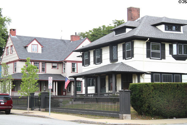 Henry Clay Hawkins House (1907) (491 High St.) & Oliver K. Hawes House (1908) (458 Maple St.). Fall River, MA.