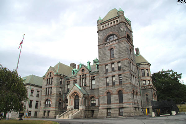 Bristol County Superior Courthouse & Registry (1889) (441 North Main St.). Fall River, MA. Style: Richardsonian Romanesque. Architect: Robert H. Black; Edward M. Corbett; Darling Brothers.