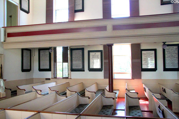 Pews & memorial cenotaph plaques in Seaman's Bethel. New Bedford, MA.