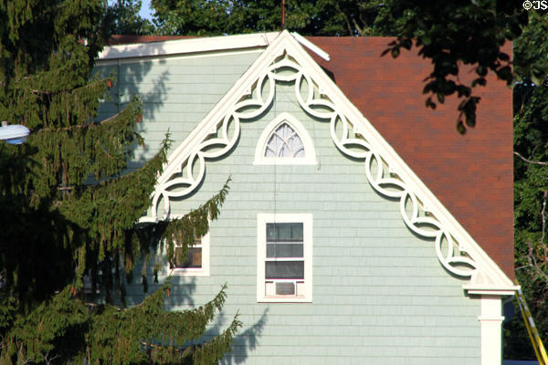 Gothic bargeboards of house in County Street Historic District. New Bedford, MA.