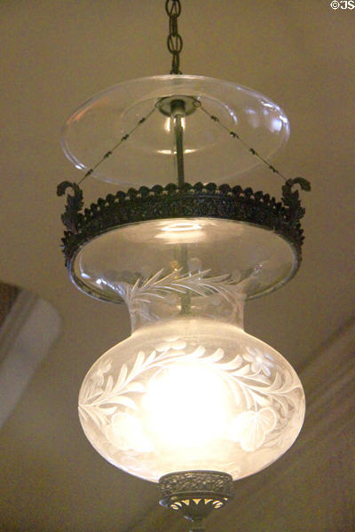 Hall lamp with smoke bell & engraved glass (c1830) Rotch-Jones-Duff House. New Bedford, MA.