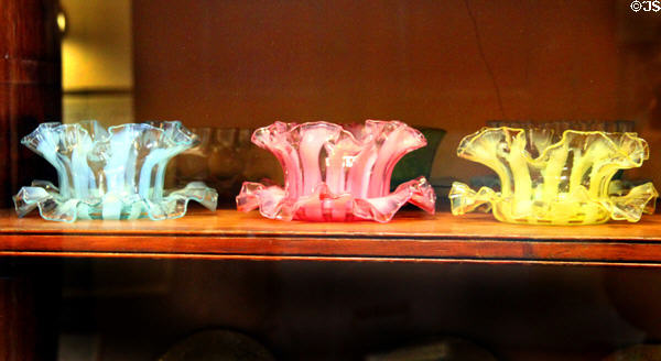 Colored glass bowls at Rotch-Jones-Duff House. New Bedford, MA.