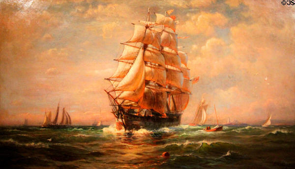 Whale Ship Bound Down Buzzards Bay painting (1886) by Lemuel D. Eldred at New Bedford Whaling Museum. New Bedford, MA.