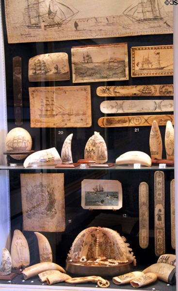 Collection of British scrimshaw (19thC) at New Bedford Whaling Museum. New Bedford, MA.