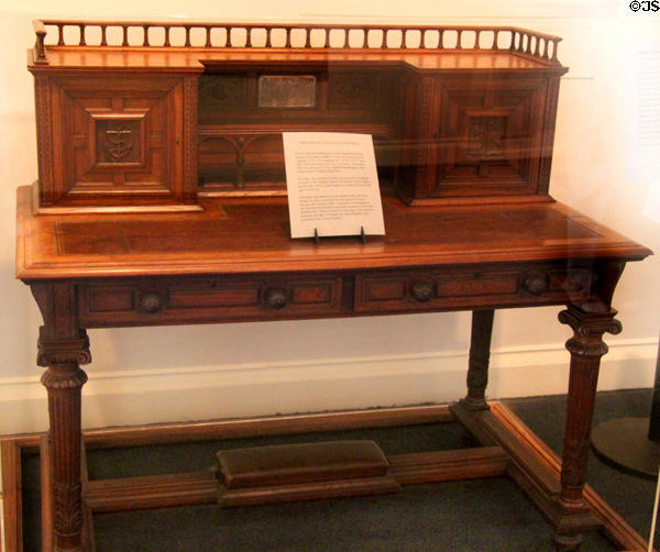 Resolute Desk (c1879) made from timbers of HMS Resolute given by Queen Victoria to widow of Henry Grinnell of New Bedford in gratitude for attempts to rescue Sir John Franklin Arctic exploration party at New Bedford Whaling Museum. New Bedford, MA.
