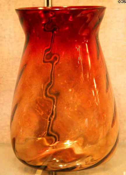 Rose amber or amberina glass vase (c1883-95) by Mount Washington Glass Co. of New Bedford at New Bedford Whaling Museum. New Bedford, MA.