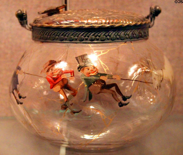 Glass bowl painted with leprechauns at New Bedford Whaling Museum. New Bedford, MA.