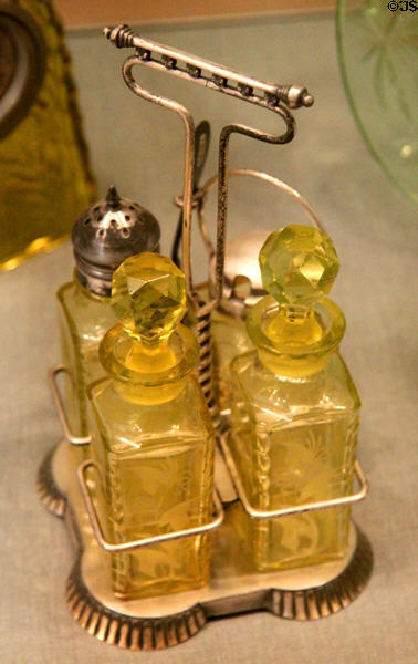 Canaria glass condiment set by Pairpoint (1915-25) at New Bedford Whaling Museum. New Bedford, MA.