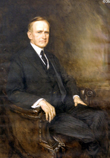 Portrait of Calvin Coolidge in his Presidential Library. Northampton, MA.