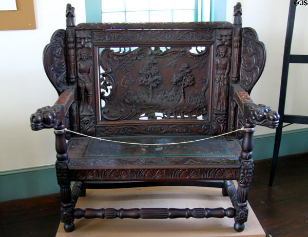 English oak bench (1740) at 1749 Court House Museum. Plymouth, MA.