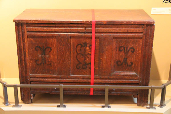 Morton family Chest (1650-1700) made in Plymouth, MA at Pilgrim Hall Museum. Plymouth, MA.