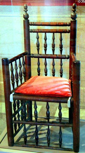 William Bradford turned great chair (c1630-57) used for centuries for ceremonies at Pilgrim Hall Museum. Plymouth, MA.