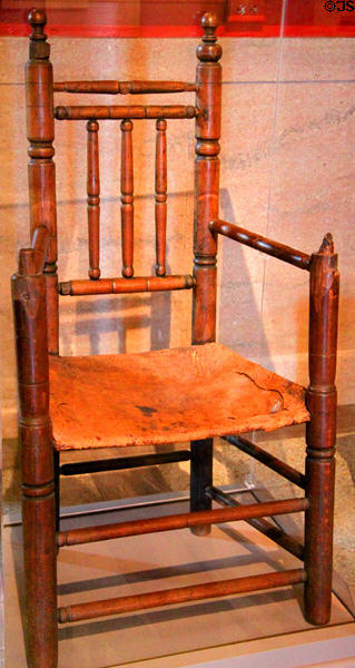 Carver turned great chair (1630-70) as used by men of authority at Pilgrim Hall Museum. Plymouth, MA.