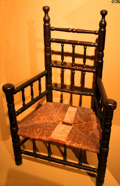 Great chair (1670-94) by Ephraim Tinkham, II, of Plymouth, MA, chair style used by men of authority at Pilgrim Hall Museum. Plymouth, MA.
