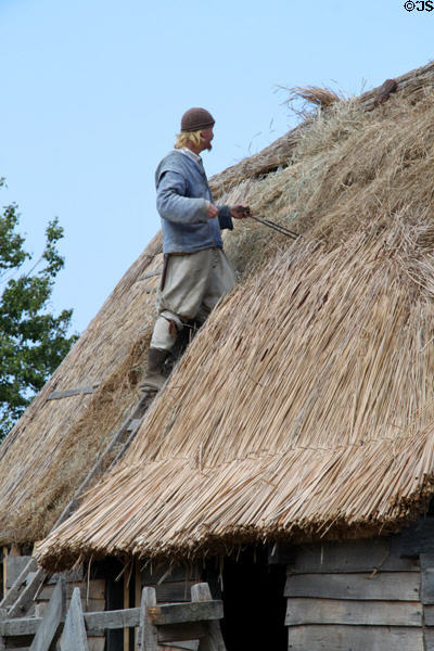 Thatching roof at Plimouth Plantation. Plymouth, MA.