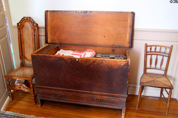 Chest & chairs at Mayflower Society House. Plymouth, MA.