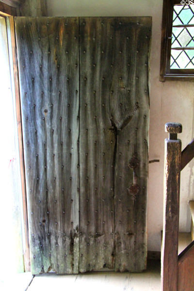 Nail studded front door of Hoxie House. Sandwich, MA.