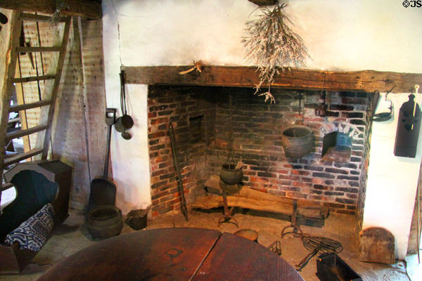 Kitchen fireplace at Hoxie House. Sandwich, MA.