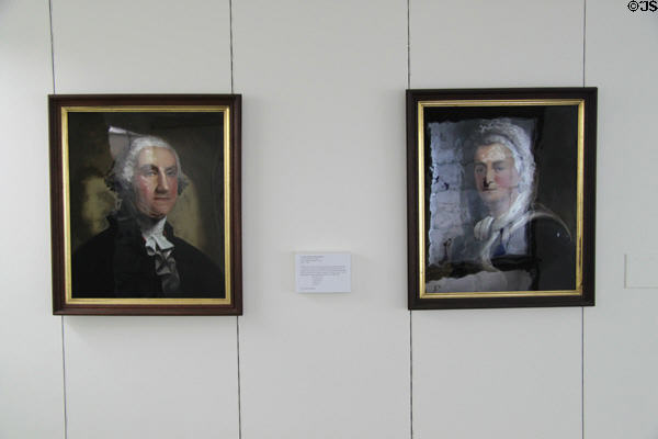 Reverse glass paintings of George & Martha Washington (1850-65) by William Mathew Prior based on portraits by Gilbert Stuart at Sandwich Glass Museum. Sandwich, MA.