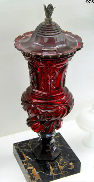 Cut covered urn (c1867) by Cape Cod Glass Co. at Sandwich Glass Museum. Sandwich, MA.