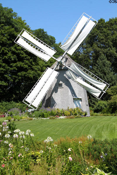 Windmill over gardens of Sandwich Heritage Plantation. Sandwich, MA.