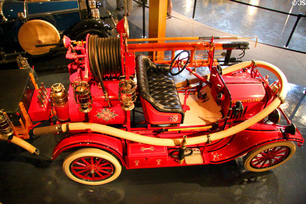 Ford-Howe Pumper fire truck (1922) from Detroit, MI built on a Model T chassis at Heritage Plantation Auto Museum. Sandwich, MA.