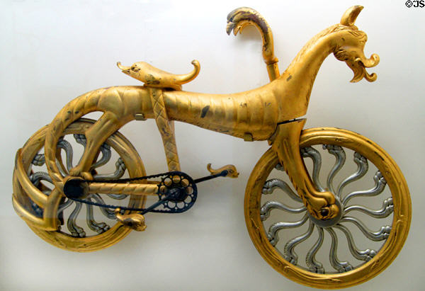 Golden dragon bicycle (c1880-1900) made in California at Heritage Plantation. Sandwich, MA.