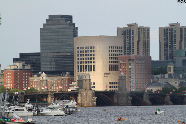 Massachusetts General Hospital buildings seen over Longfellow Bridge across the Charles River Basin. Boston, MA.
