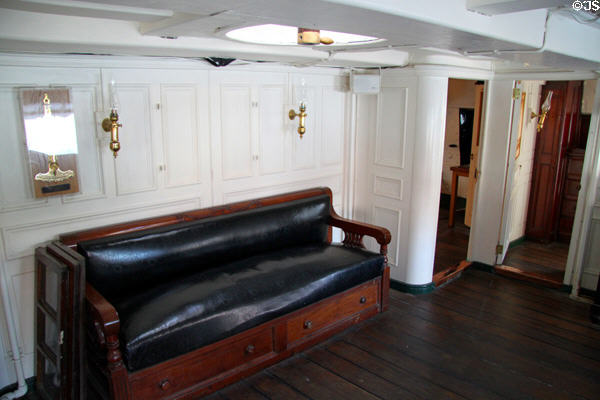 Room at stern of USS Constitution with doors to captain's quarters. Boston, MA.