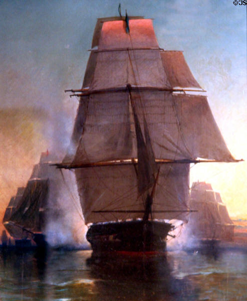 Chase of the US Frigate Constitution by the British July 1812 painting (1863) by W.P.W. Dana at USS Constitution Museum. Boston, MA.