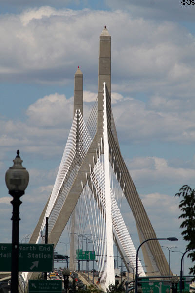 Leonard P. Zakim Bunker Hill Memorial Bridge (2003) over Charles River. Boston, MA. Architect: Ruchu Hsu.
