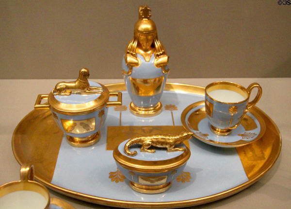 Egyptian inspired porcelain coffee service (1794-1809) by Imperial Manuf. of Vienna at Museum of Fine Arts. Boston, MA.
