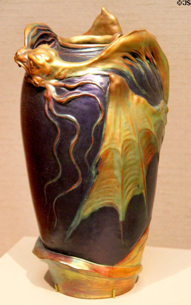 Hungarian Art Nouveau vase (c1900) by Lajos Mack from Zsolnay factory of Pecs at Museum of Fine Arts. Boston, MA.