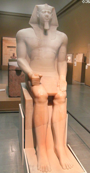 Ancient Egyptian statue of King Mycerinus (2548-2530 BCE) at Museum of Fine Arts. Boston, MA.
