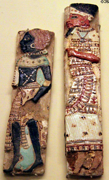 Ancient Egyptian faience & glass palace inlays showing Nubian & Philistine slaves (1182-1151 BCE) from Thebes at Museum of Fine Arts. Boston, MA.