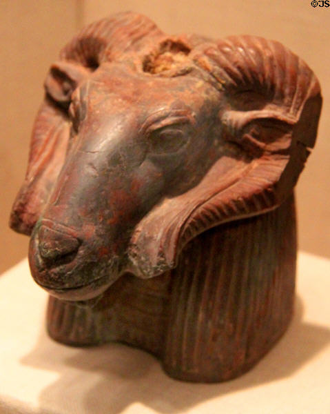 Ancient Egyptian ram's head finial (664-332 BCE) from Karnak at Museum of Fine Arts. Boston, MA.