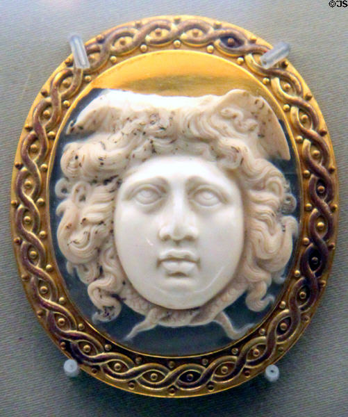 Roman cameo of medusa (2nd or 3rd C CE) at Museum of Fine Arts. Boston, MA.
