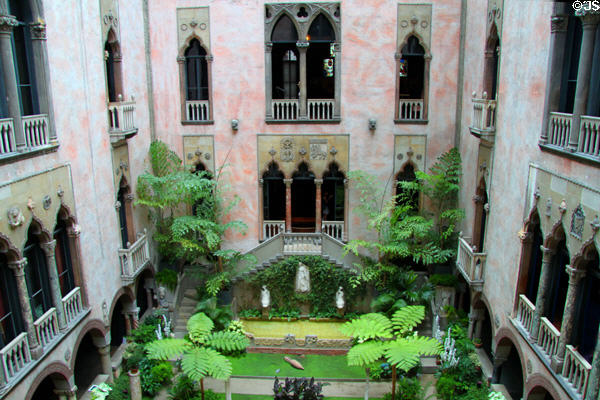 Venetian Palazzo-style Gothic windows on courtyard of Gardner Museum. Boston, MA.