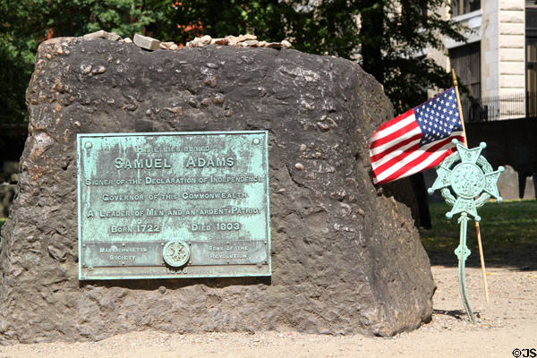 Monument (1898) to Patriot Samuel Adams (1722-1803) at Granary Burying Ground. Boston, MA.