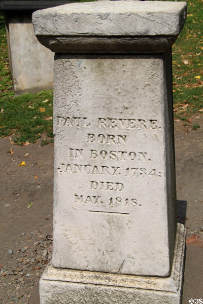 Monument to Patriot Paul Revere (1734-1818) at Granary Burying Ground. Boston, MA.
